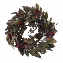Berries, Pine Cones, & Feathers Wreath 24"  Artificial Floral Arrangement