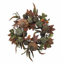 Gourd & Pumpkin Wreath 24"  Silk Floral Arrangement