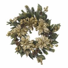Poinsettia Wreath 24" Gold  Silk Floral Arrangement