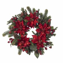 Silk Floral Arrangement Berries and Poinsettias 24"