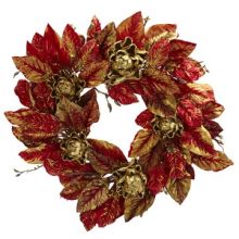 Artificial Artichoke Wreath in Burgundy and Gold 24"