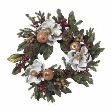 Pine Cones, Magnolias and and Berries Wreath 24" Artificial Floral Arrangement