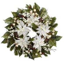 White 24" Poinsettia Wreath
