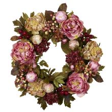 Hydrangea Peony Wreath 24"  Silk Floral Arrangement