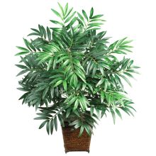 Bamboo Palm Silk Plant, w/Wood Wicker Basket