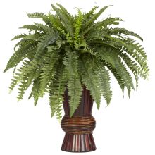 Boston Fern Silk Plant, w/Bamboo Vase