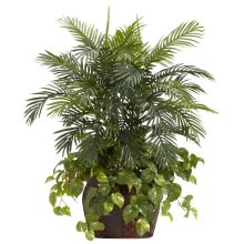 6633 - 3.5' Double Areca w/Vase & Pothos Silk Plant