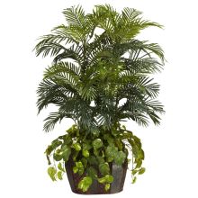 6634 - 4.5' Double Areca w/Vase & Pothos Silk Plant