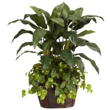 6636 - 4' Double Bird of Paradise w/Vase & Pothos Silk Plant