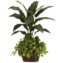 6637 - 4' Bird of Paradise w/Vase & Pothos Silk Plant