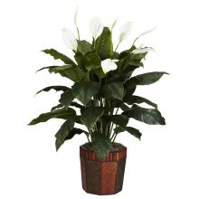 Spathyfillum Silk Plant, w/Wood Vase