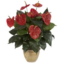 Anthurium Silk Plant, w/Ceramic Vase