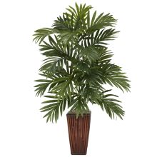 6675 - Areca Palm w/Bamboo Vase Silk Plant
