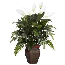 Spathyfillum Silk Plant, w/Mixed Greens & Decorative Vase