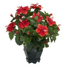 6691 - Hibiscus w/Black Hexagon Vase Silk Plant
