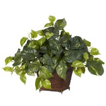 6704 - Pothos w/Coiled Rope Planter Silk Plant