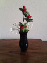Rosebuds in Black Vase  Silk Floral Arrangement