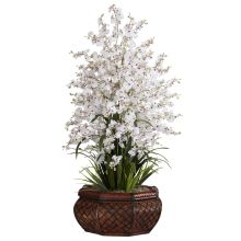 Dancing Lady Orchid w/Woven Octagon Vase Arrangement (Color: White)