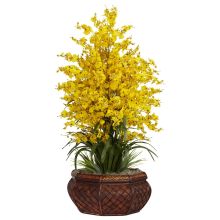 Dancing Lady Orchid w/Woven Octagon Vase Arrangement (Color: Yellow)