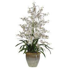 Triple Dancing Lady Artificial Flower Arrangement (Color: White)