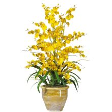 Triple Dancing Lady Artificial Flower Arrangement (Color: Yellow)
